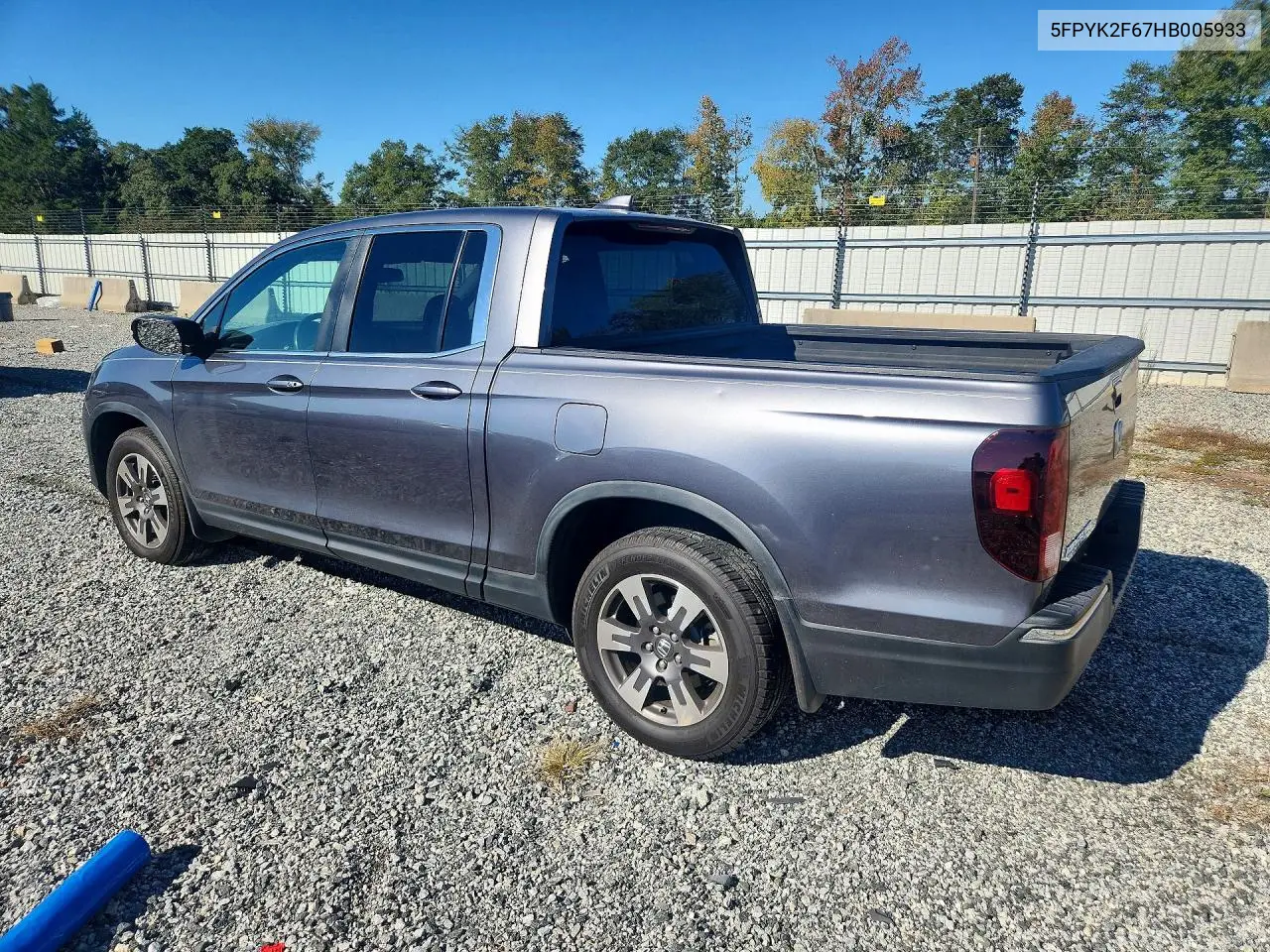 2017 HONDA RIDGELINE VIN 5FPYK2F67HB005933 — фото 2