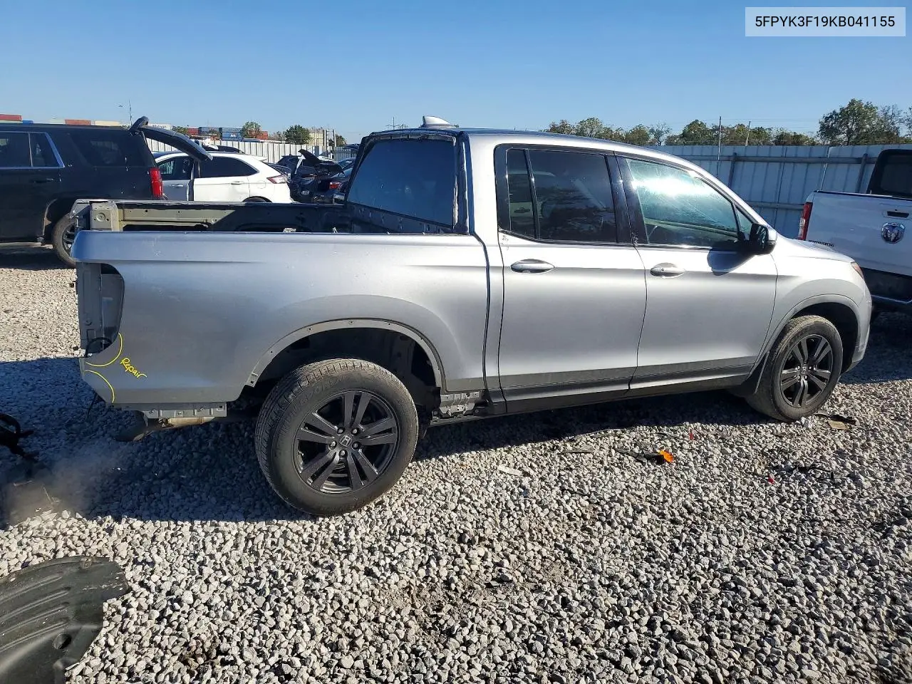 2019 HONDA RIDGELINE VIN 5FPYK3F19KB041155 — фото 3