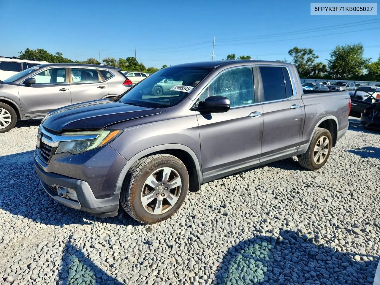 HONDA RIDGELINE 2019, VIN 5FPYK3F71KB005027