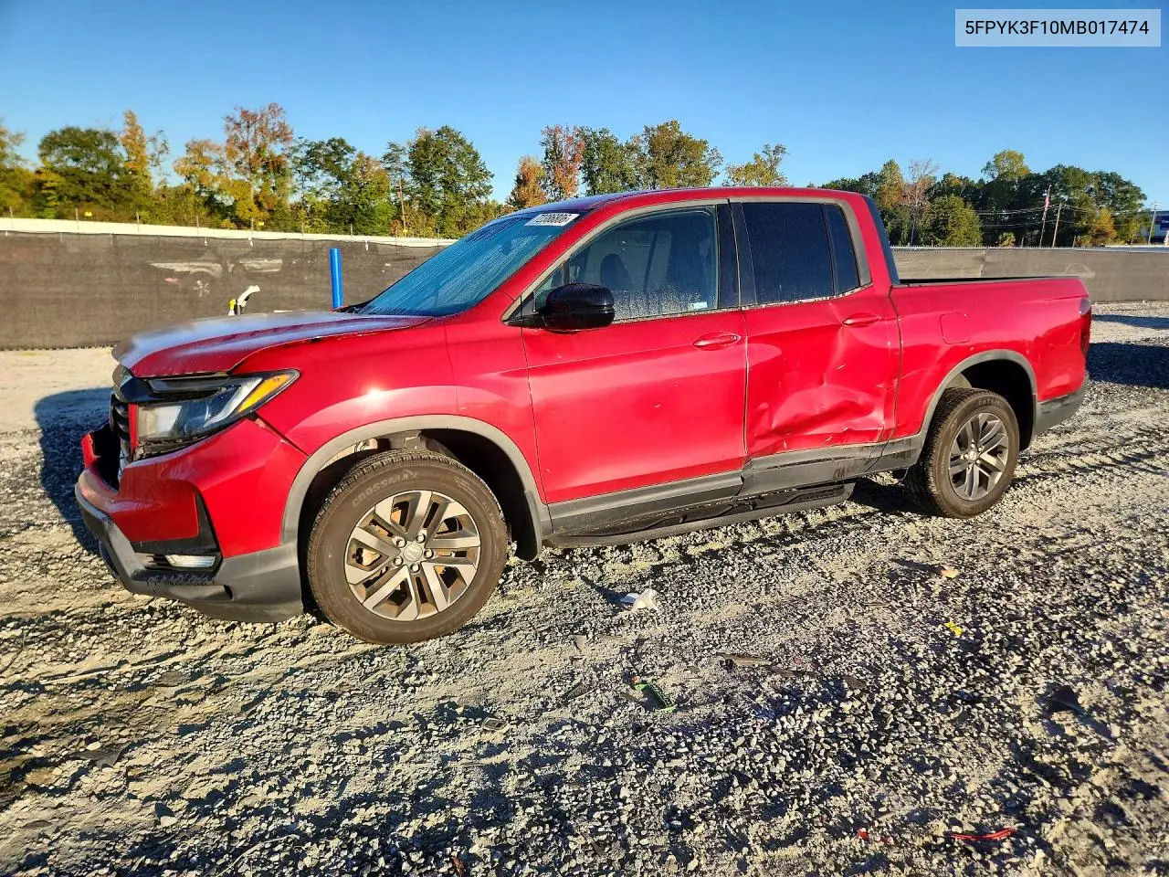 HONDA RIDGELINE 2021, VIN 5FPYK3F10MB017474