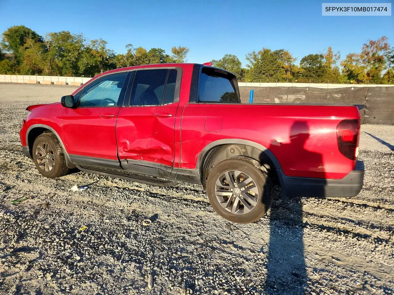 2021 HONDA RIDGELINE VIN 5FPYK3F10MB017474 — фото 2