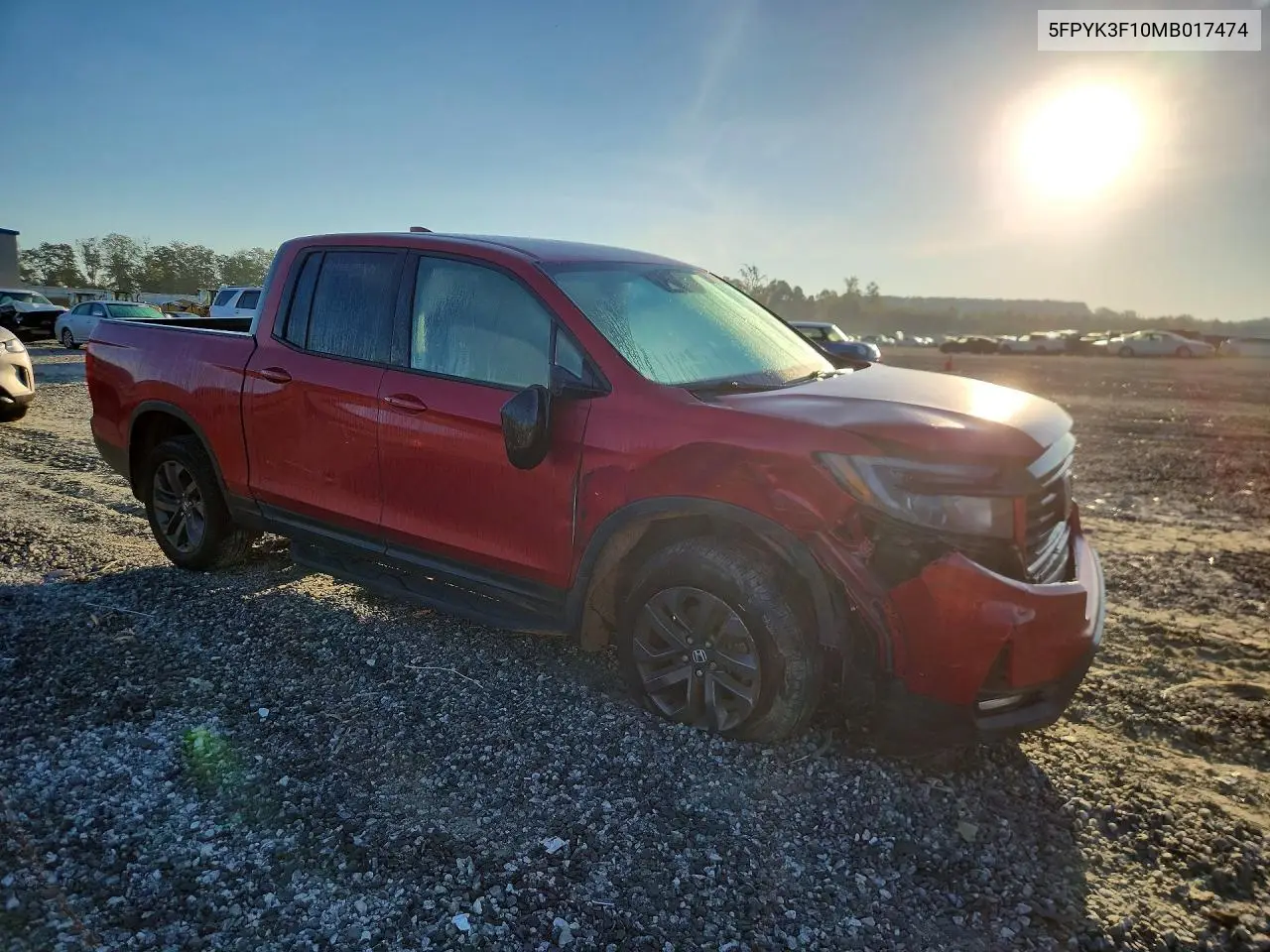 2021 HONDA RIDGELINE VIN 5FPYK3F10MB017474 — фото 4