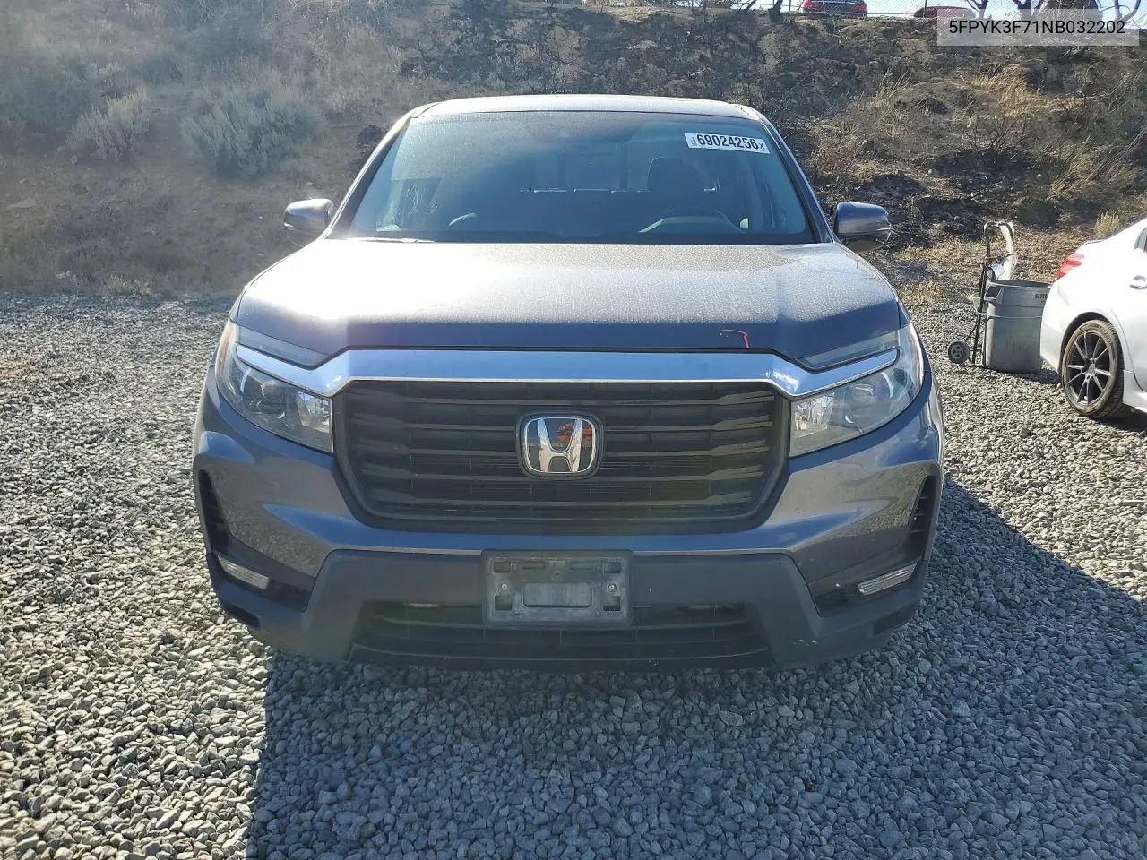 2022 HONDA RIDGELINE VIN 5FPYK3F71NB032202 — фото 5