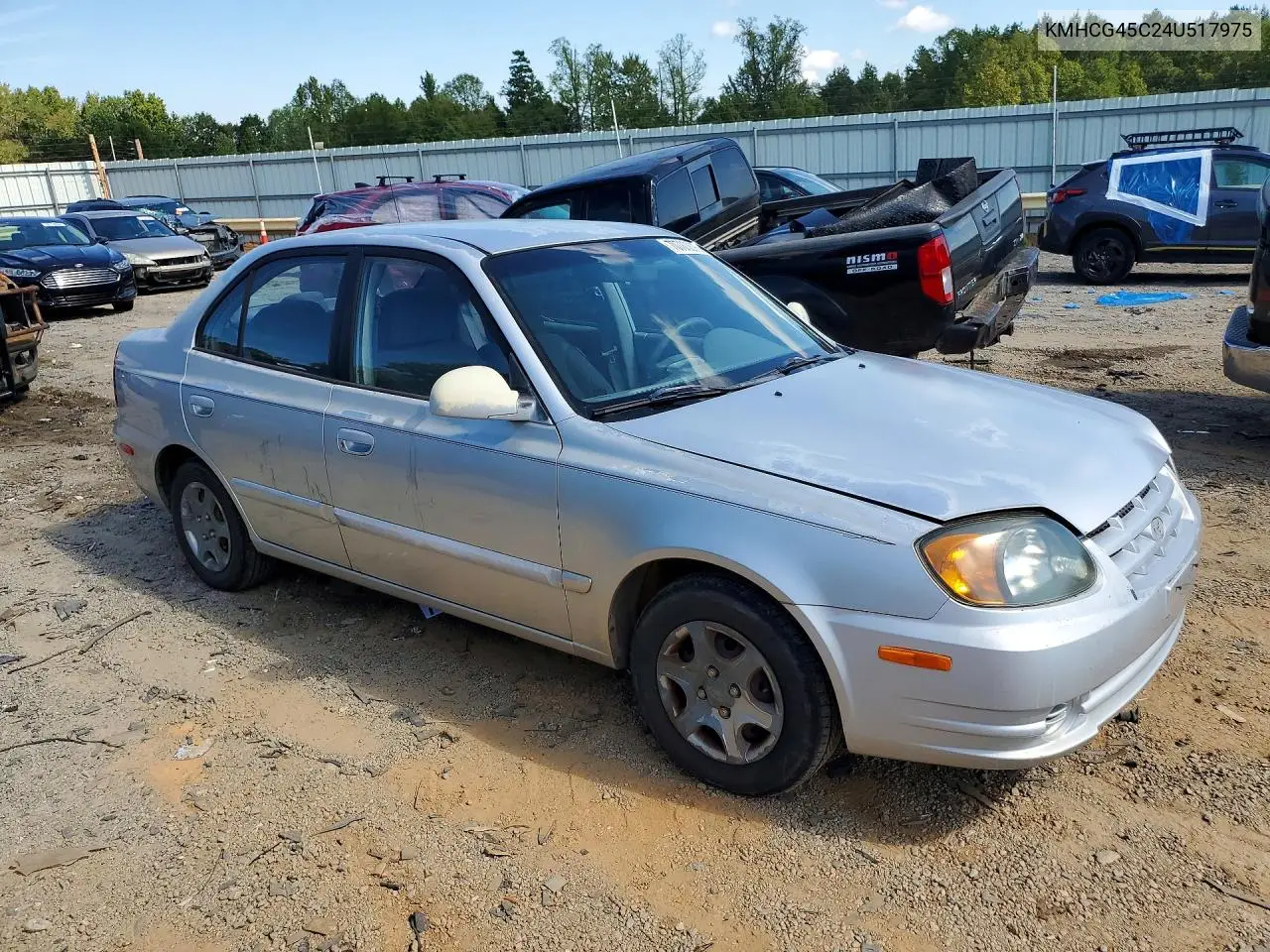 2004 HYUNDAI ACCENT VIN KMHCG45C24U517975 — фото 4