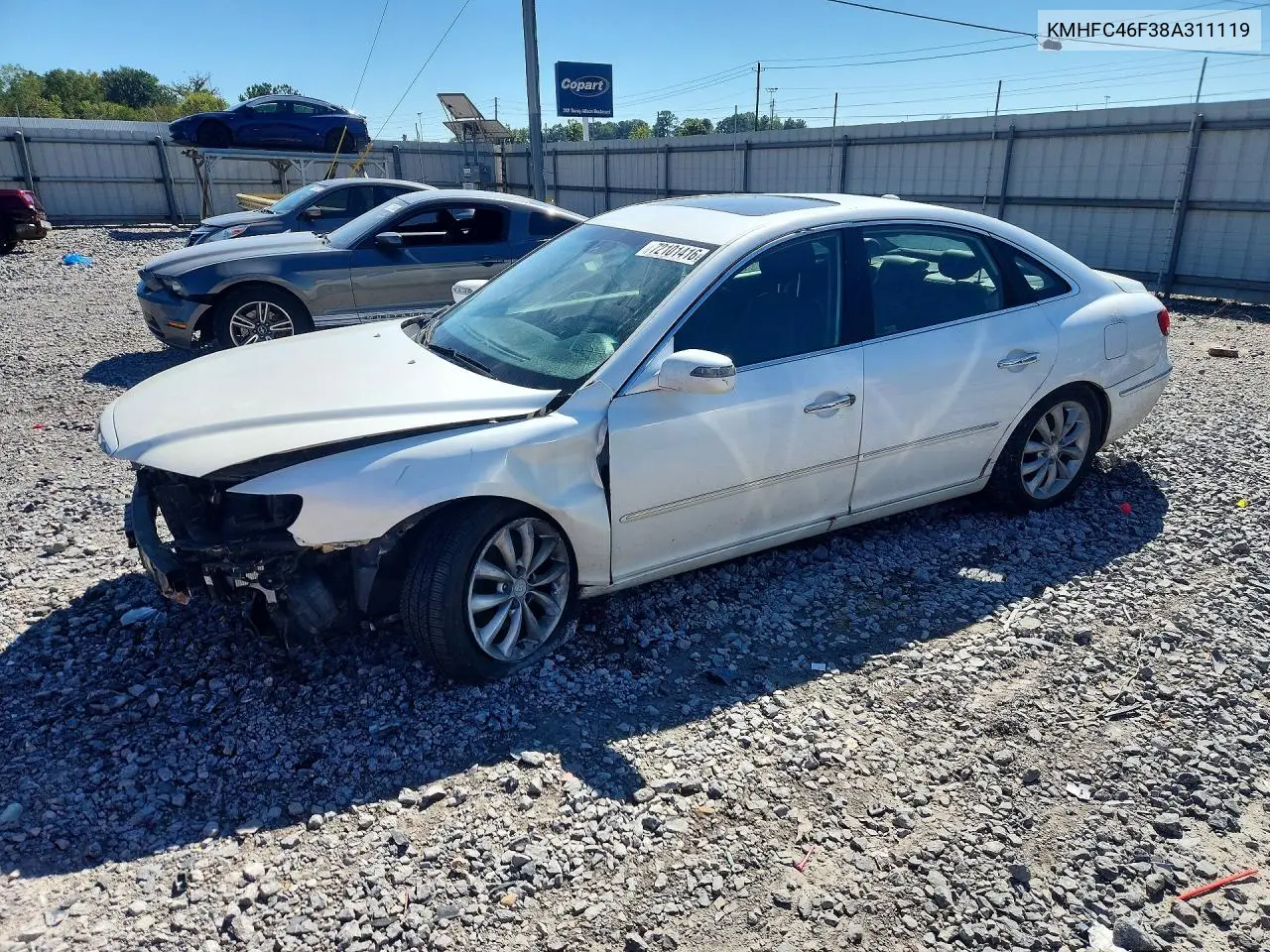 HYUNDAI AZERA 2008, VIN KMHFC46F38A311119