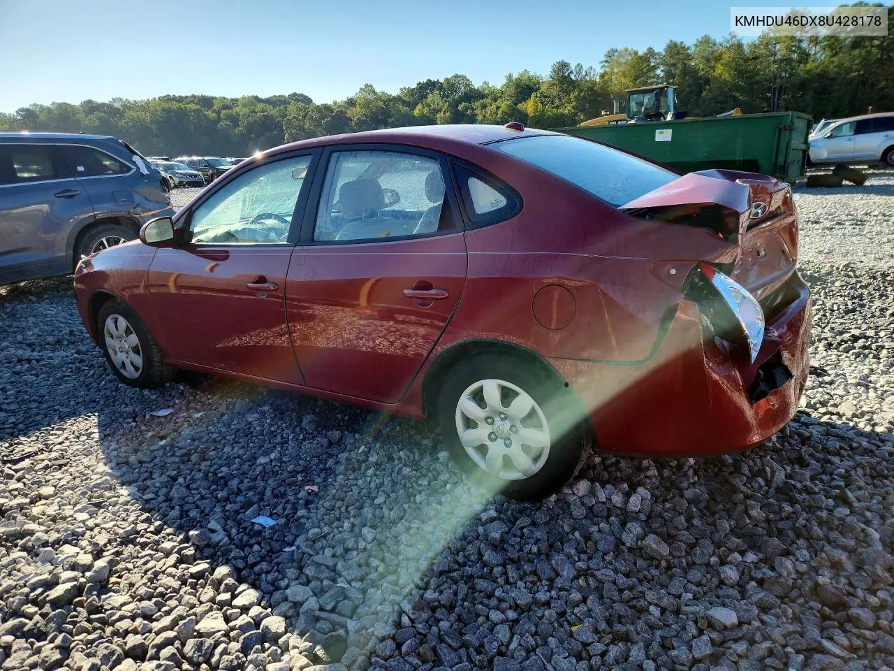 2008 HYUNDAI ELANTRA VIN KMHDU46DX8U428178 — фото 2