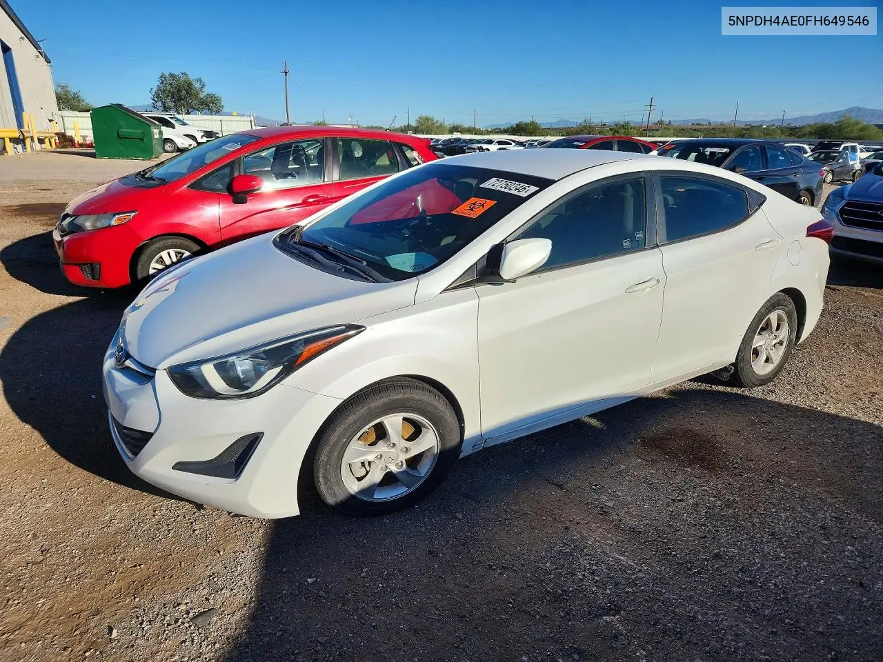 HYUNDAI ELANTRA 2015, VIN 5NPDH4AE0FH649546
