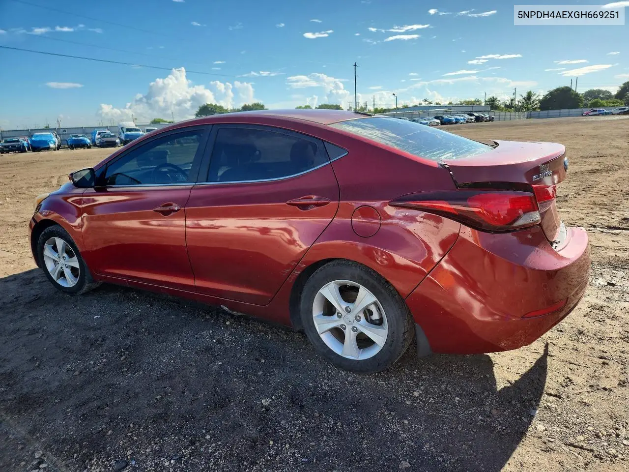2016 HYUNDAI ELANTRA VIN 5NPDH4AEXGH669255 — фото 2