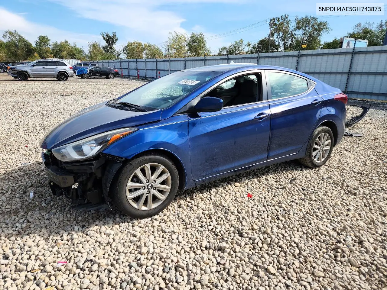 HYUNDAI ELANTRA 2016, VIN 5NPDH4AE5GH743875