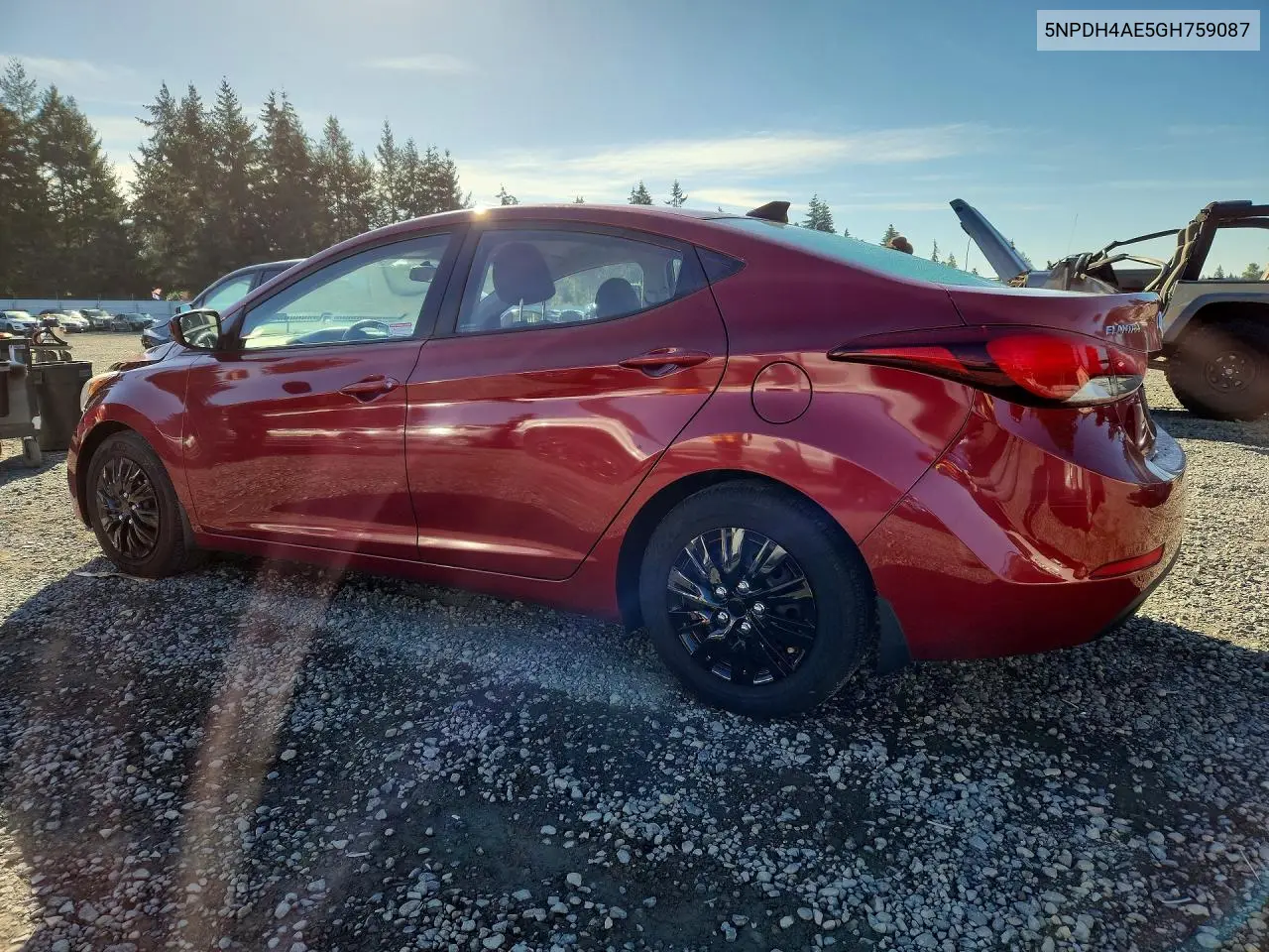 2016 HYUNDAI ELANTRA VIN 5NPDH4AE5GH759087 — фото 2