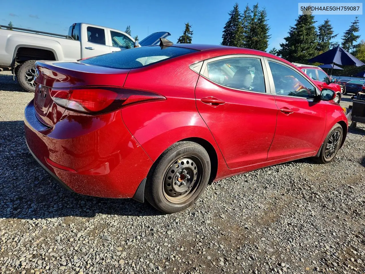 2016 HYUNDAI ELANTRA VIN 5NPDH4AE5GH759087 — фото 3