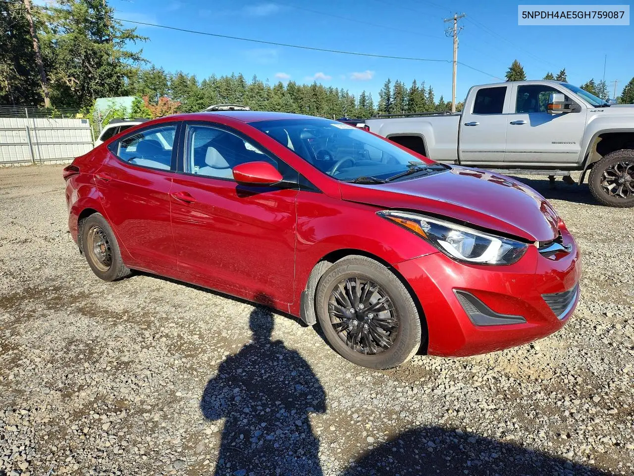 2016 HYUNDAI ELANTRA VIN 5NPDH4AE5GH759087 — фото 4