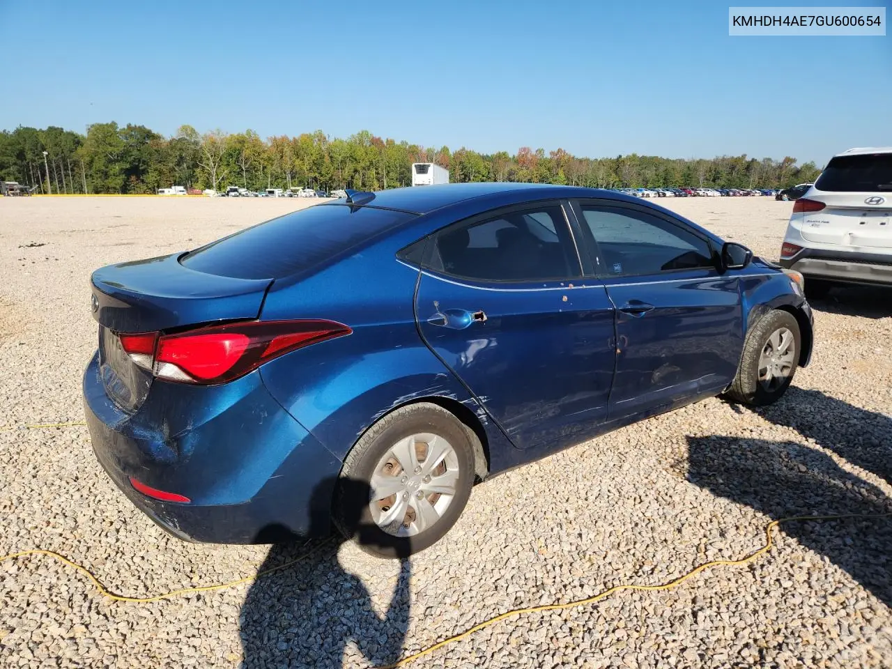 2016 HYUNDAI ELANTRA VIN KMHDH4AE7GU600654 — фото 3