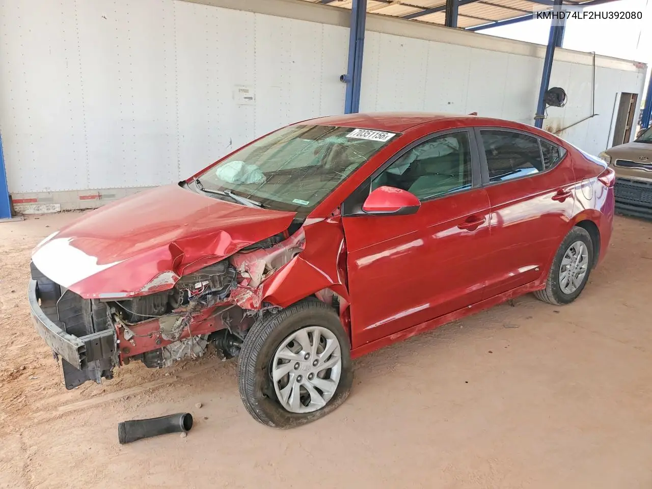 HYUNDAI ELANTRA 2017, VIN KMHD74LF2HU392080