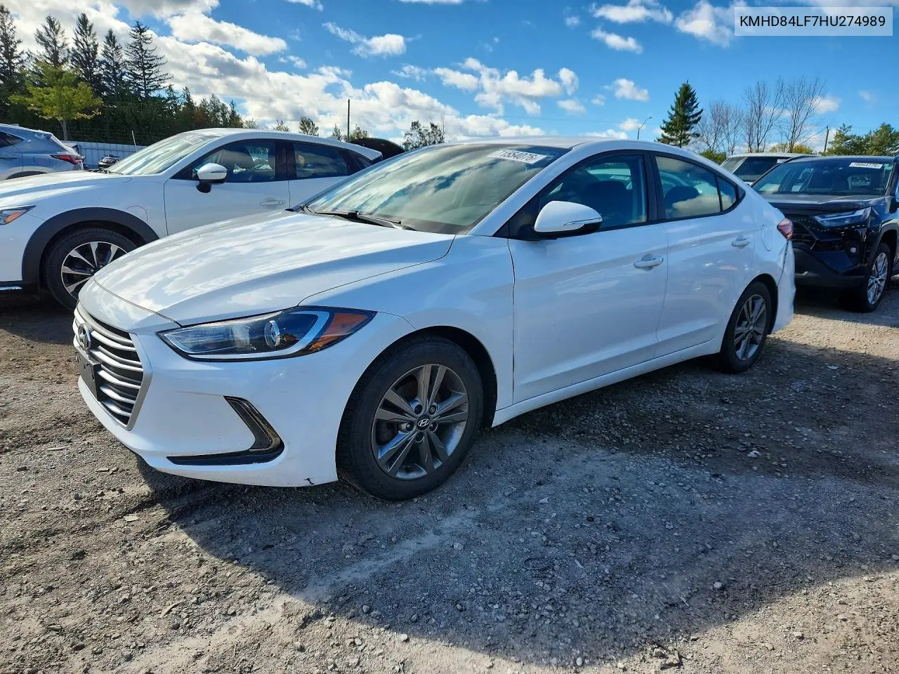 HYUNDAI ELANTRA 2017, VIN KMHD84LF7HU274989