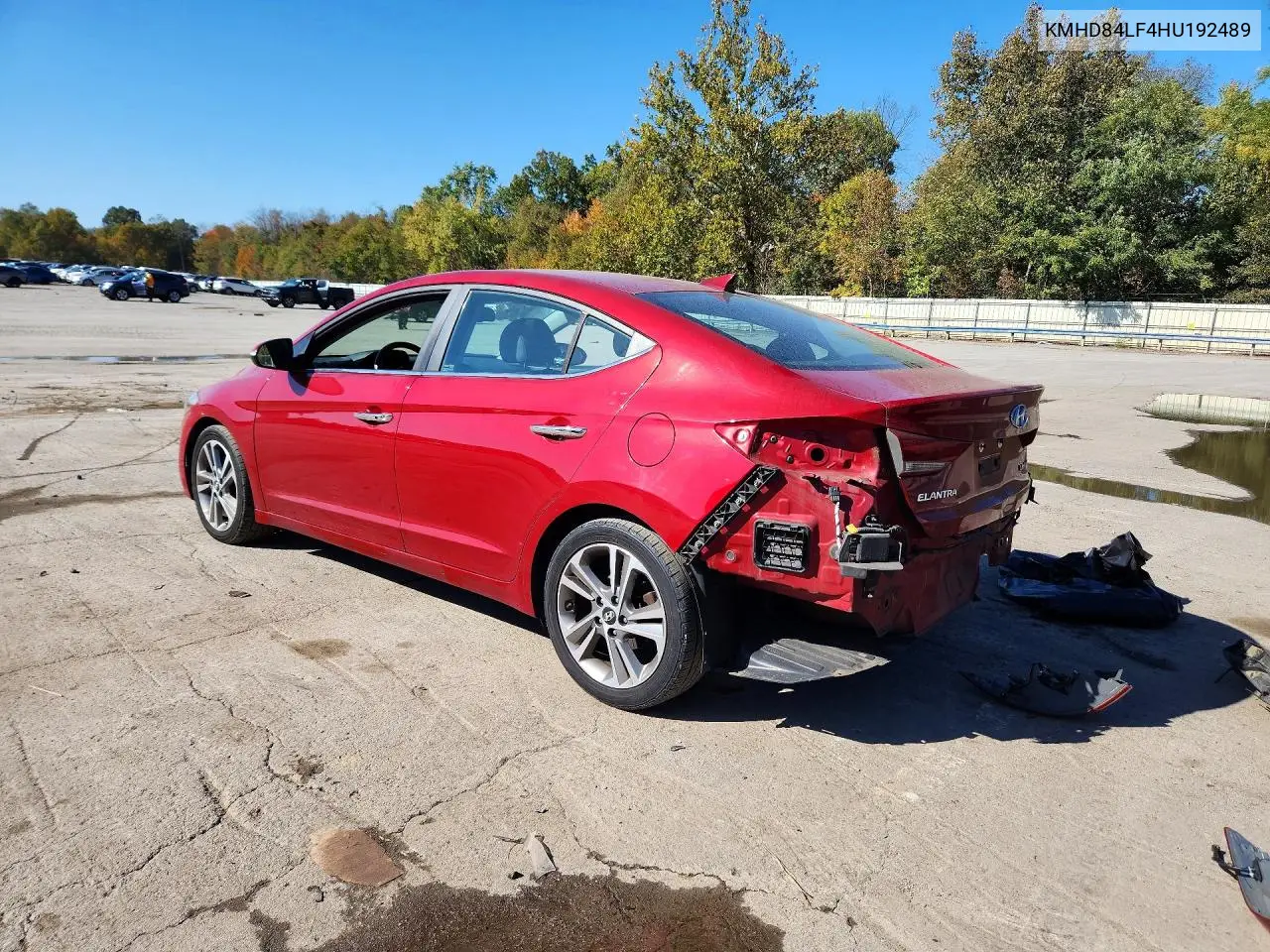 2017 HYUNDAI ELANTRA VIN KMHD84LF4HU192489 — фото 2