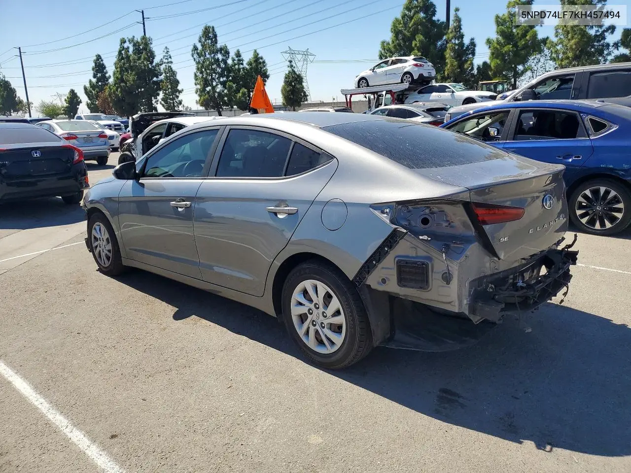 2019 HYUNDAI ELANTRA VIN 5NPD74LF7KH457494 — фото 2