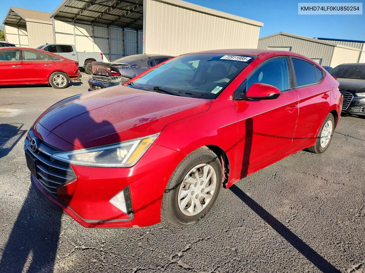 HYUNDAI ELANTRA 2019, VIN KMHD74LF0KU850254