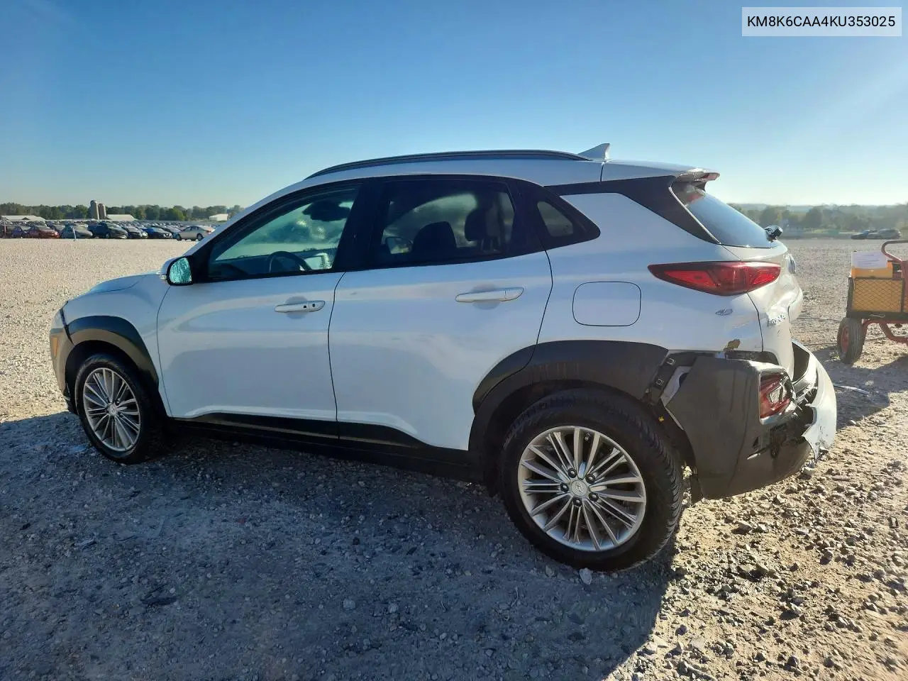 2019 HYUNDAI KONA VIN KM8K6CAA4KU353025 — фото 2