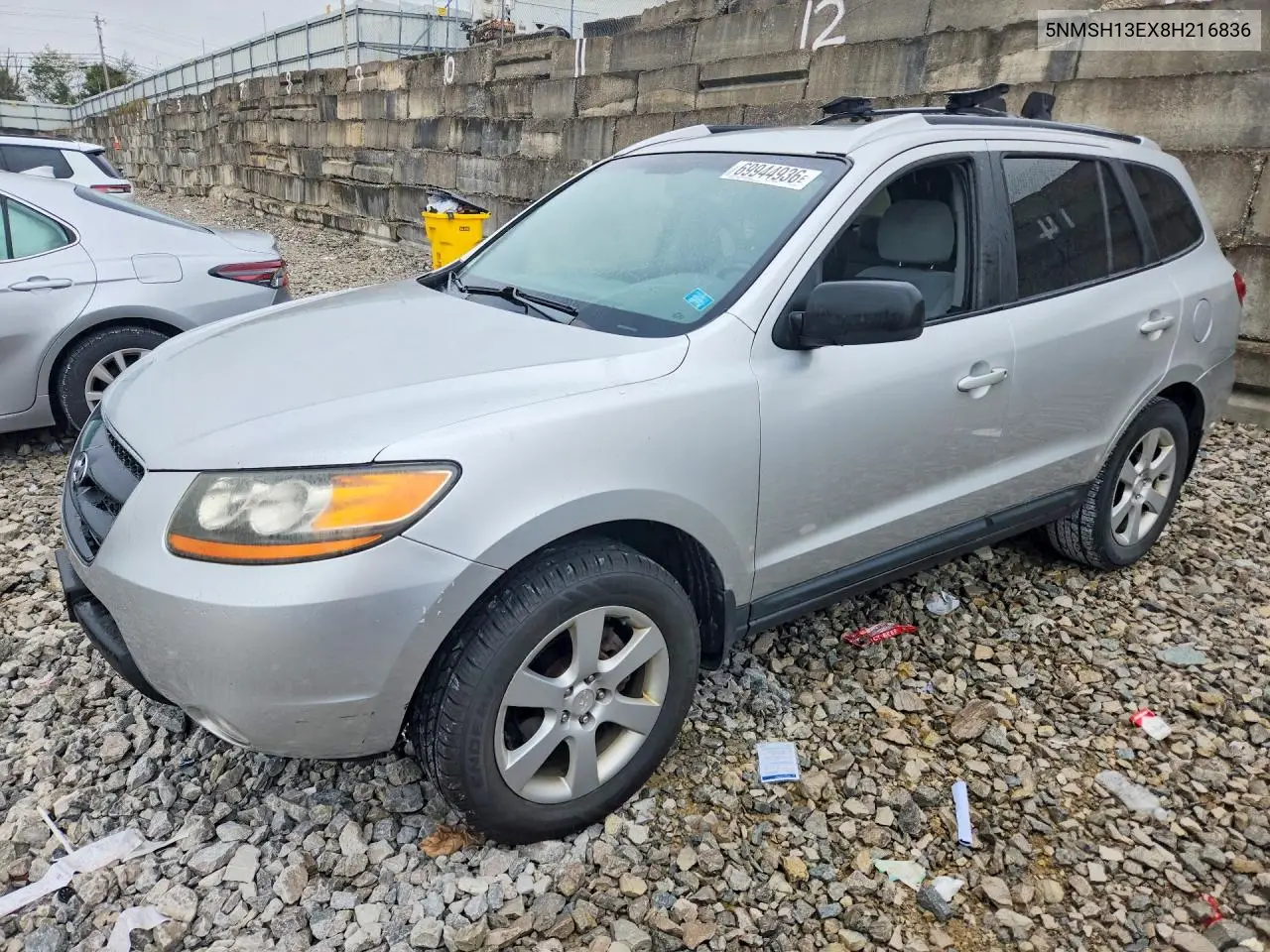 HYUNDAI SANTA FE 2008, VIN 5NMSH13EX8H216836