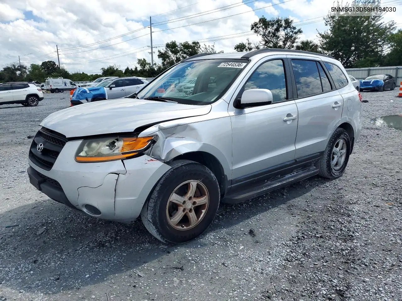 HYUNDAI SANTA FE 2008, VIN 5NMSG13D58H194030