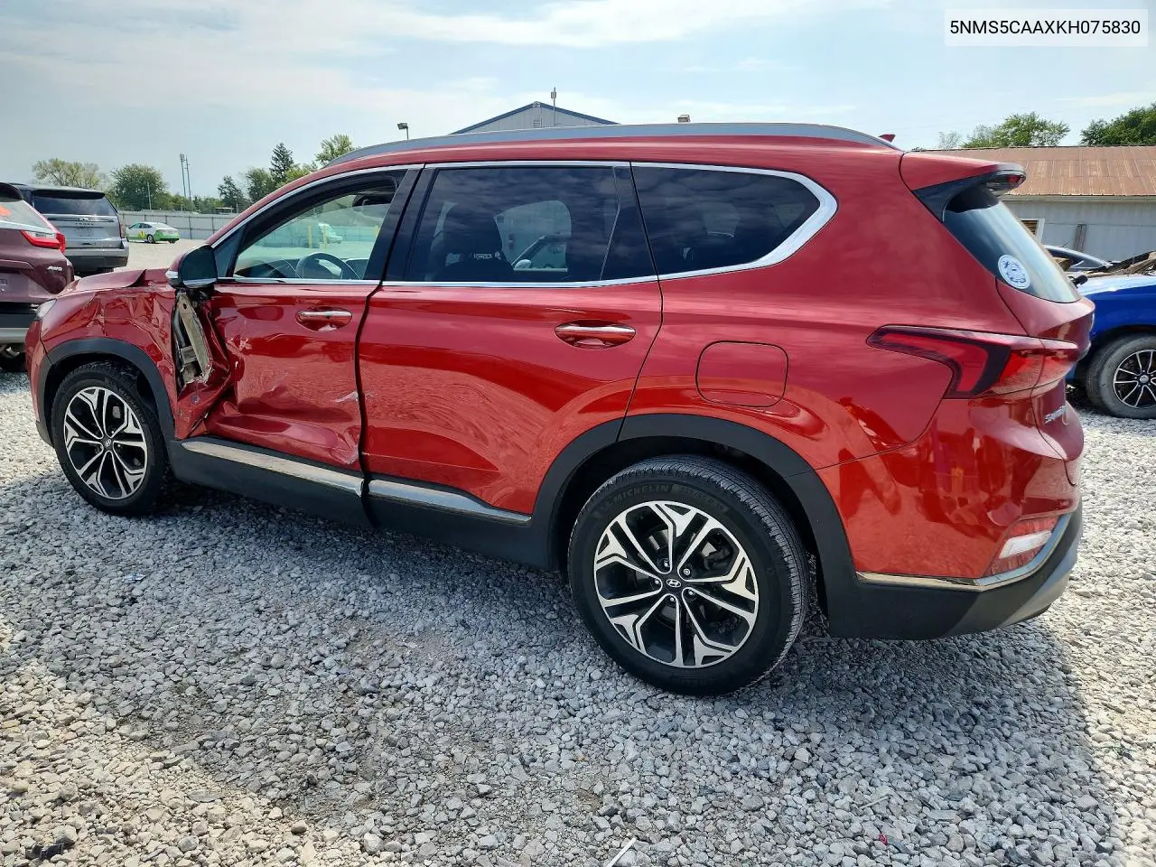 2019 HYUNDAI SANTA FE VIN 5NMS5CAAXKH075830 — фото 2