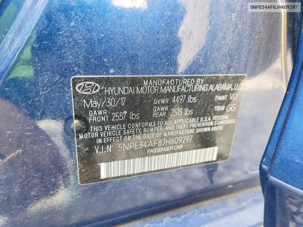 2018 HYUNDAI SONATA VIN 5NPE34AF8JH609297 — фото 2