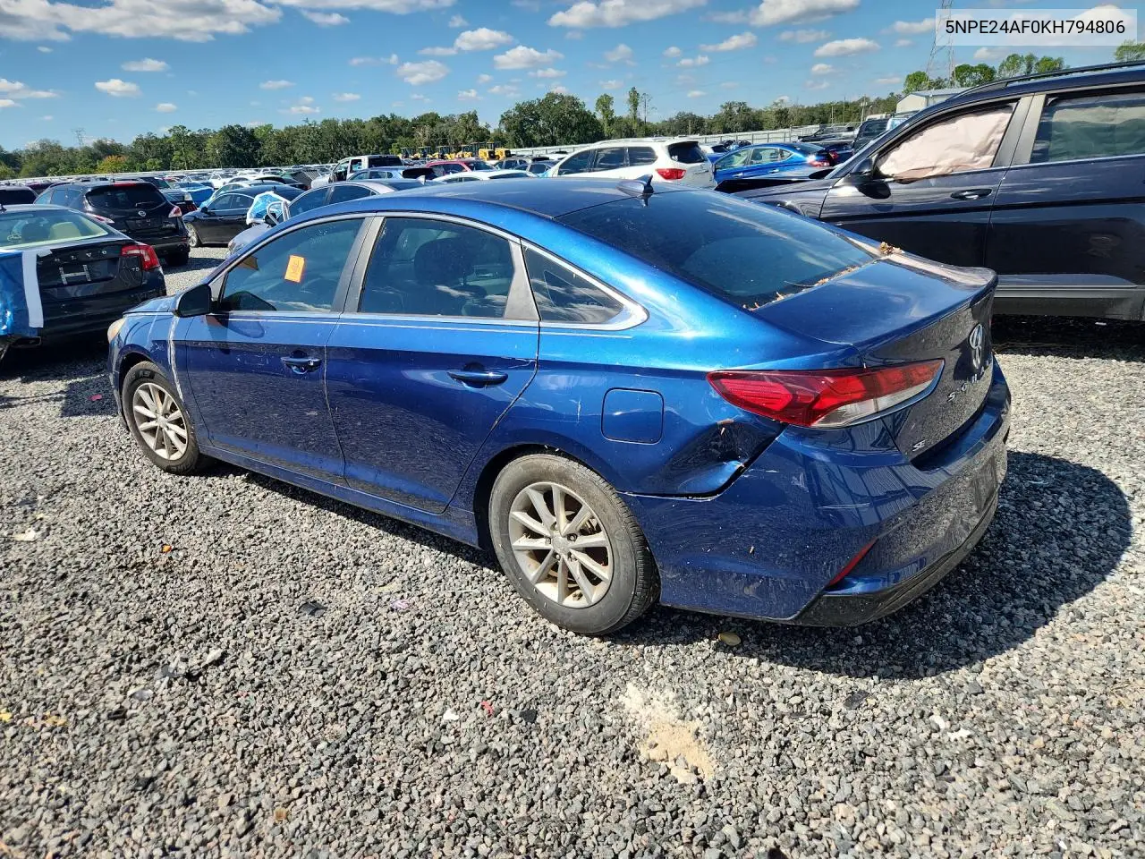 2019 HYUNDAI SONATA VIN 5NPE24AF0KH794806 — фото 2