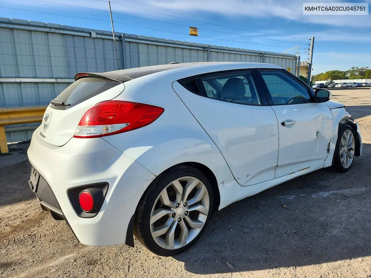 2012 HYUNDAI VELOSTER VIN KMHTC6AD2CU045751 — фото 3