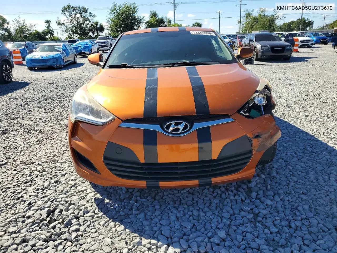 2016 HYUNDAI VELOSTER VIN KMHTC6AD5GU273670 — фото 5