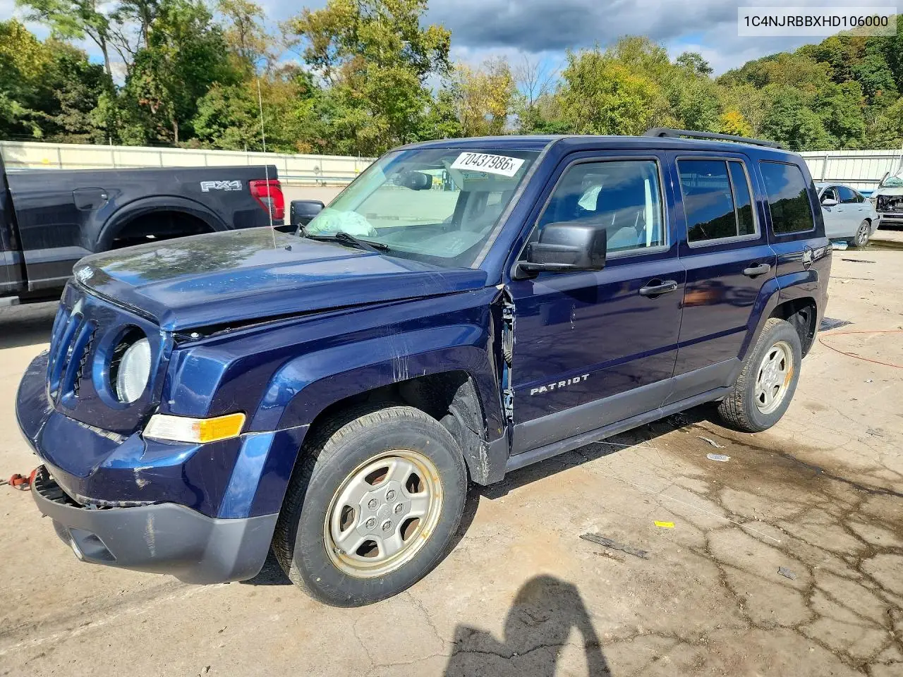 JEEP LIBERTY (PATRIOT) 2017, VIN 1C4NJRBBXHD106000