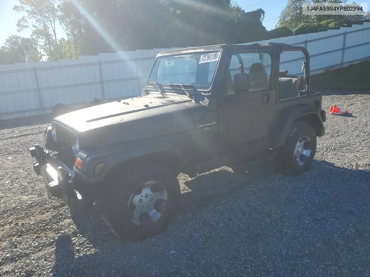 JEEP WRANGLER 2000, VIN 1J4FA59S4YP802394