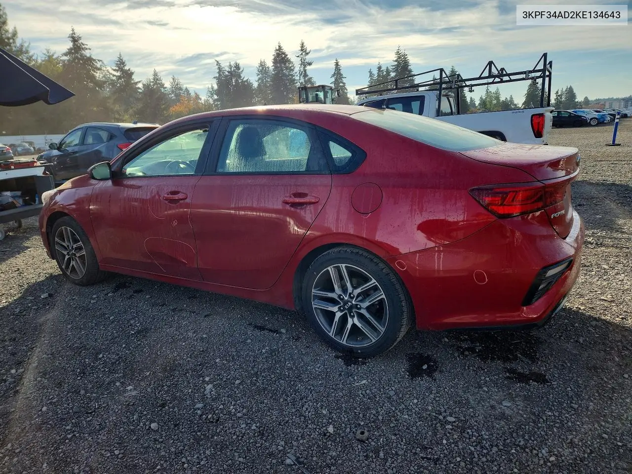 2019 KIA FORTE VIN 3KPF34AD2KE134643 — фото 2