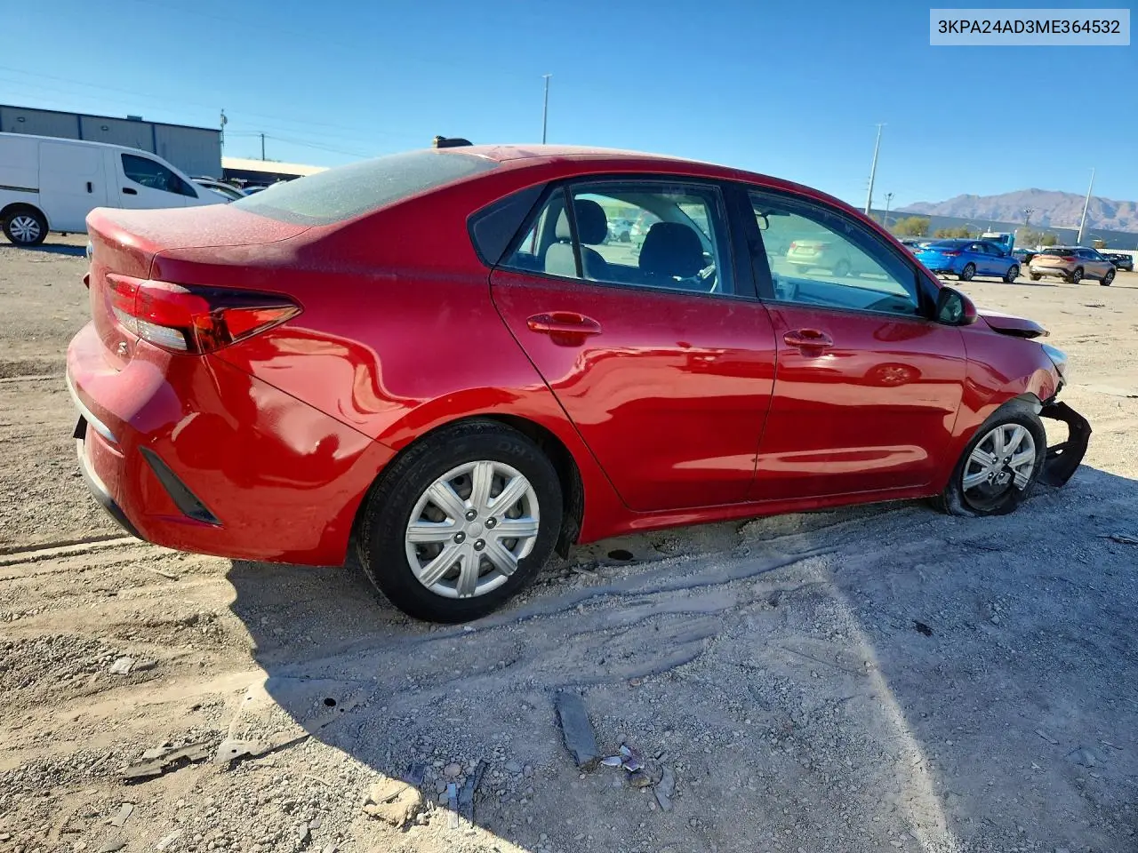 2021 KIA RIO VIN 3KPA24AD3ME364532 — фото 3