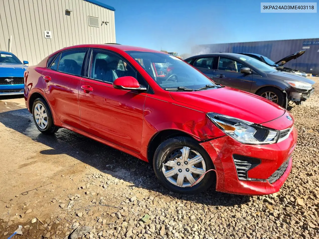 2021 KIA RIO VIN 3KPA24AD3ME403118 — фото 4