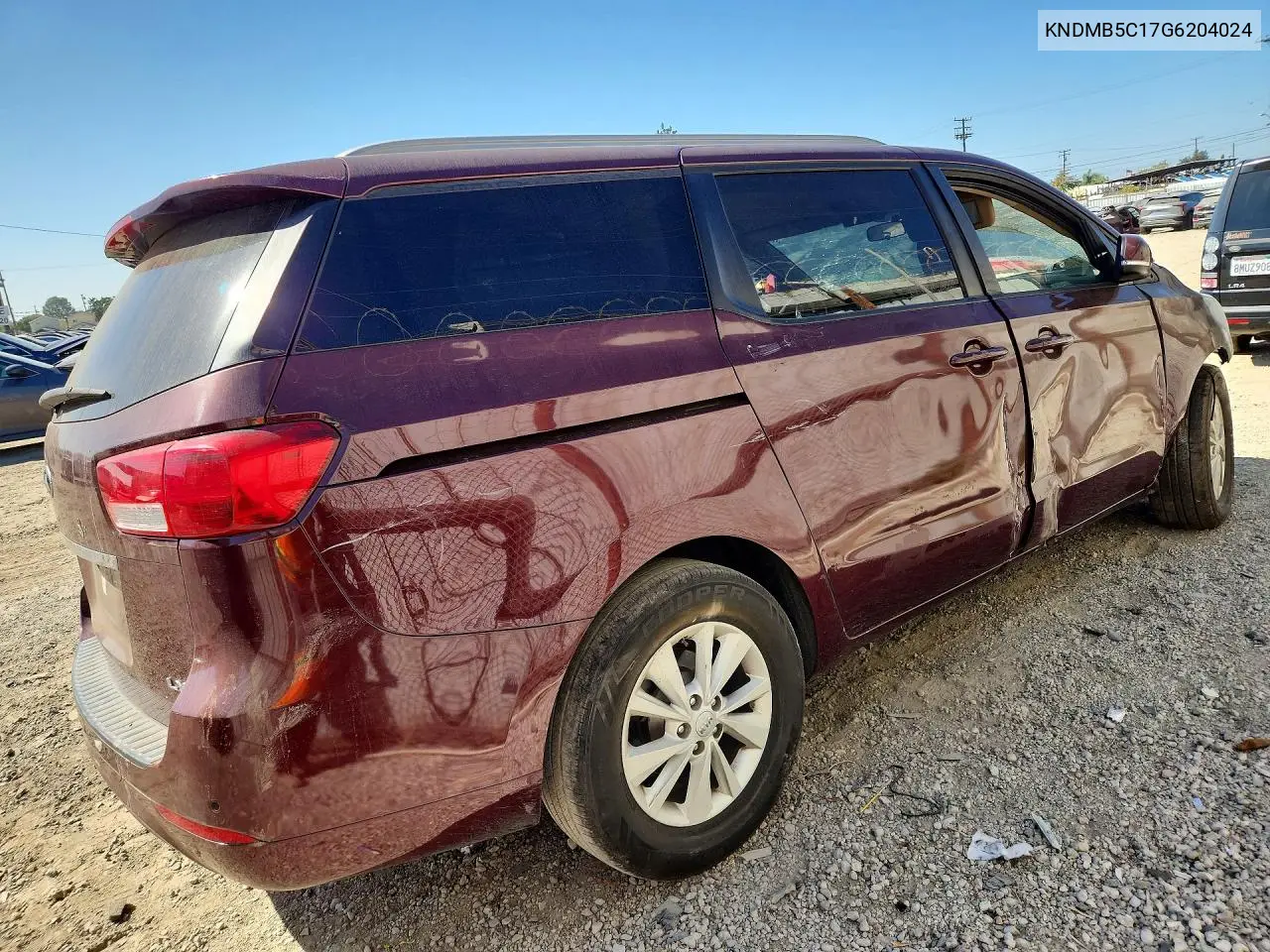 2016 KIA SEDONA VIN KNDMB5C17G6204024 — фото 3