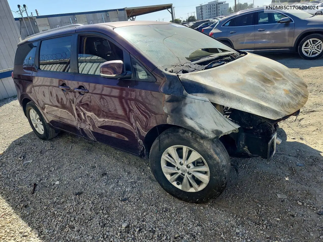 2016 KIA SEDONA VIN KNDMB5C17G6204024 — фото 4