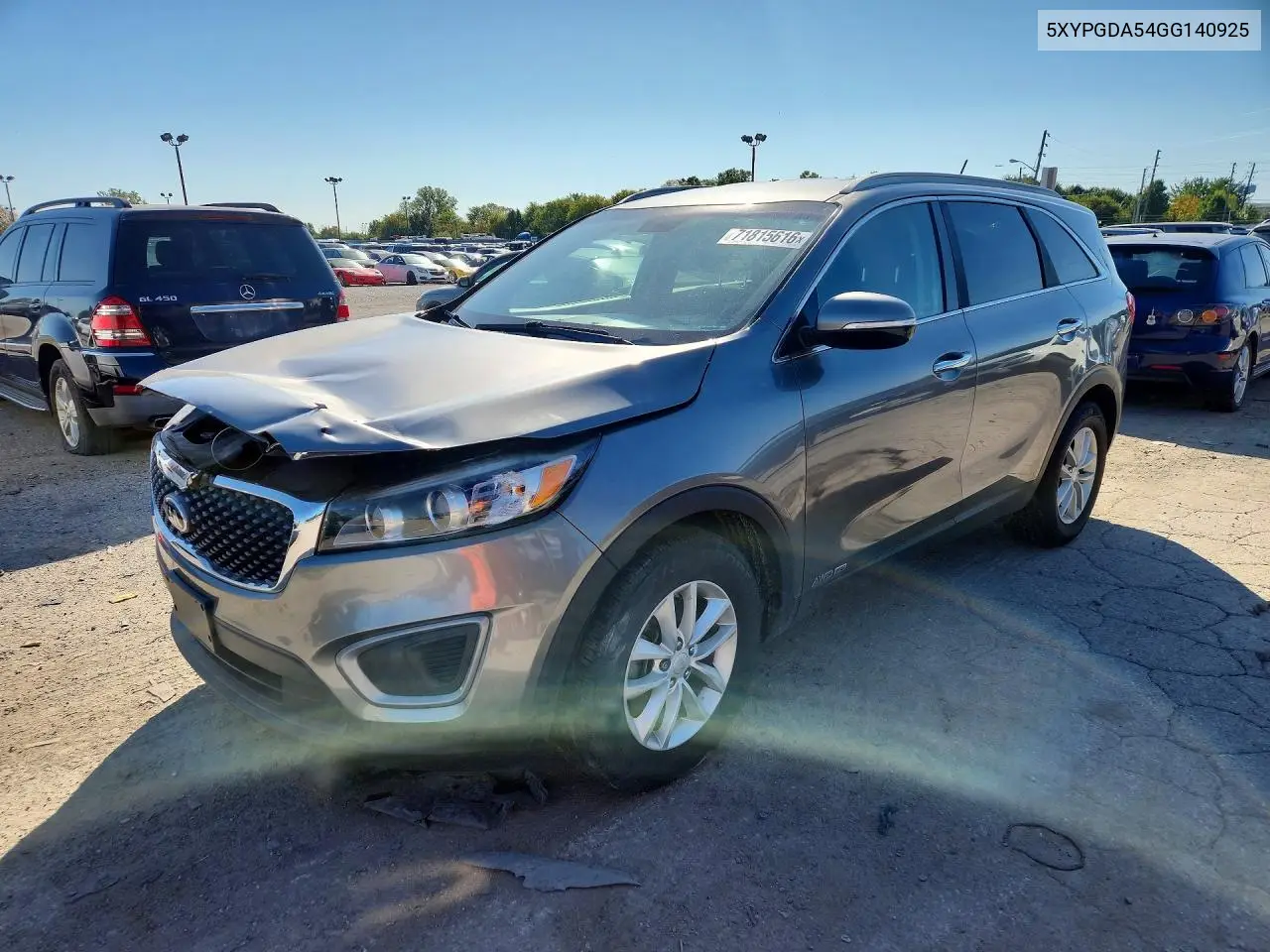 KIA SORENTO 2016, VIN 5XYPGDA54GG140925