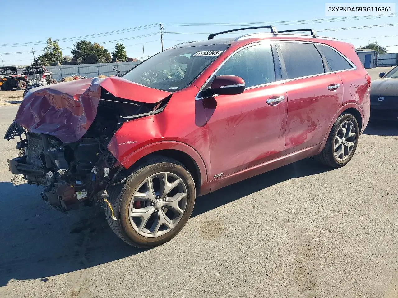KIA SORENTO 2016, VIN 5XYPKDA59GG116361
