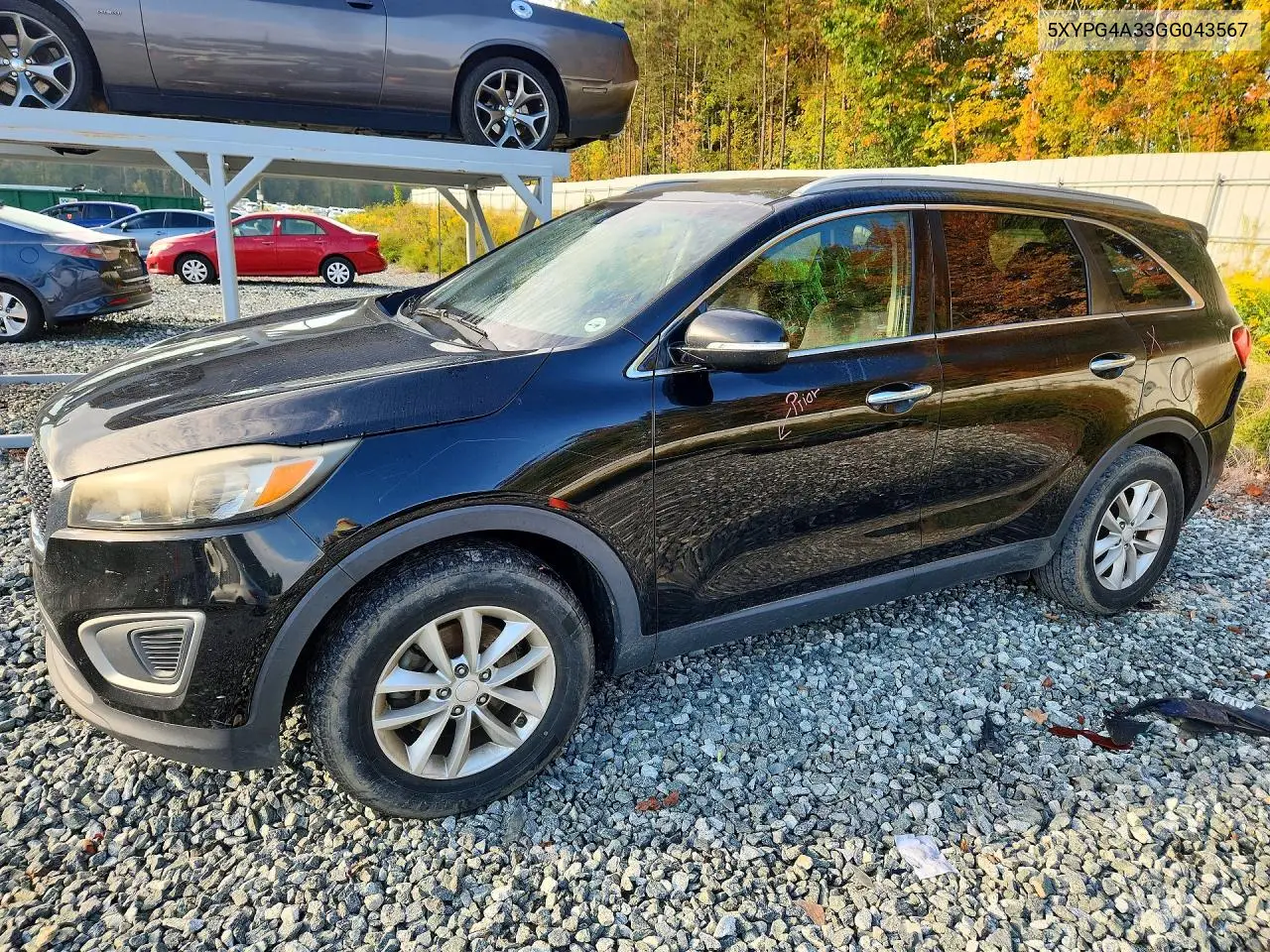 KIA SORENTO 2016, VIN 5XYPG4A33GG043567