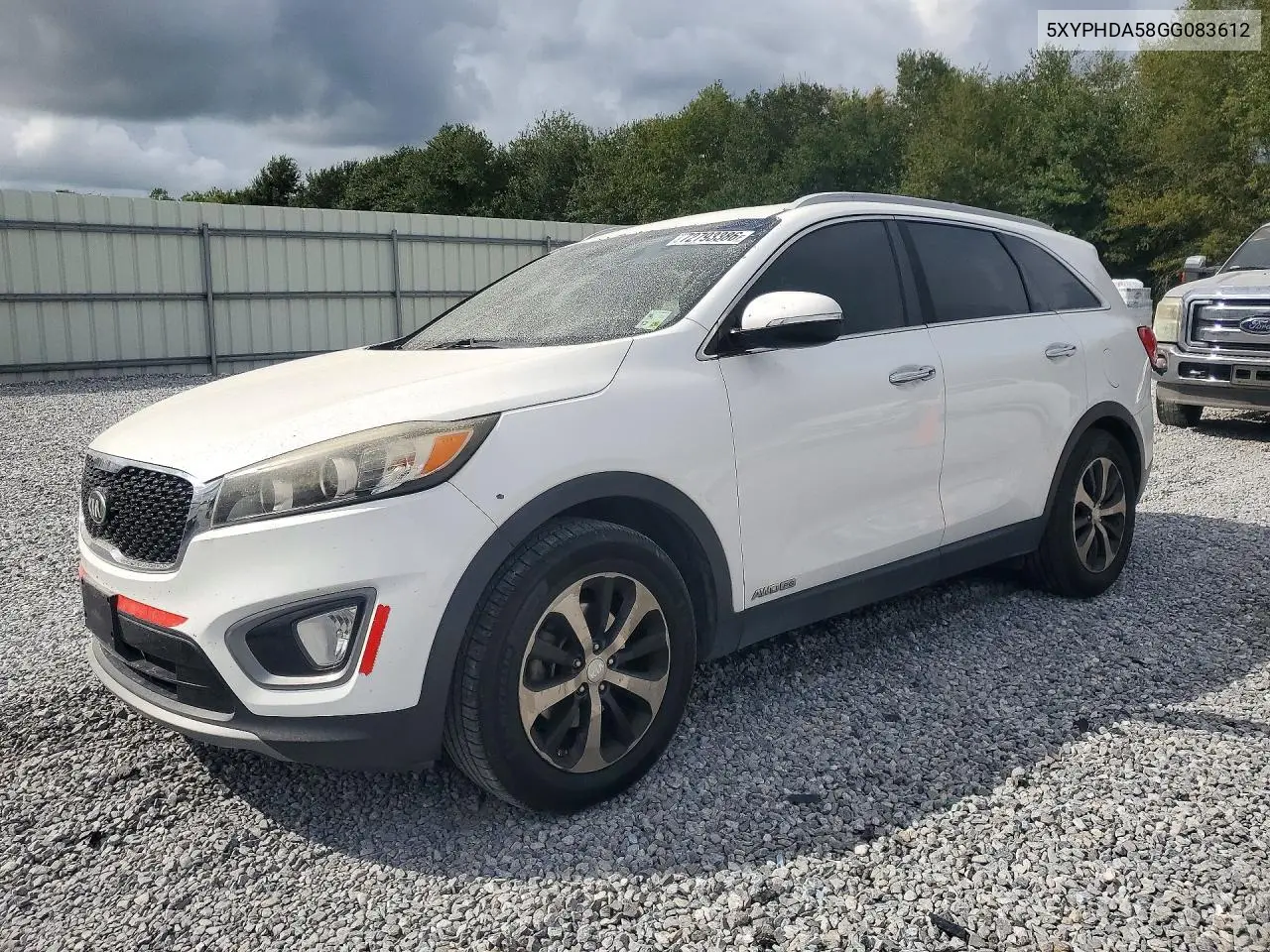 KIA SORENTO 2016, VIN 5XYPHDA58GG083612