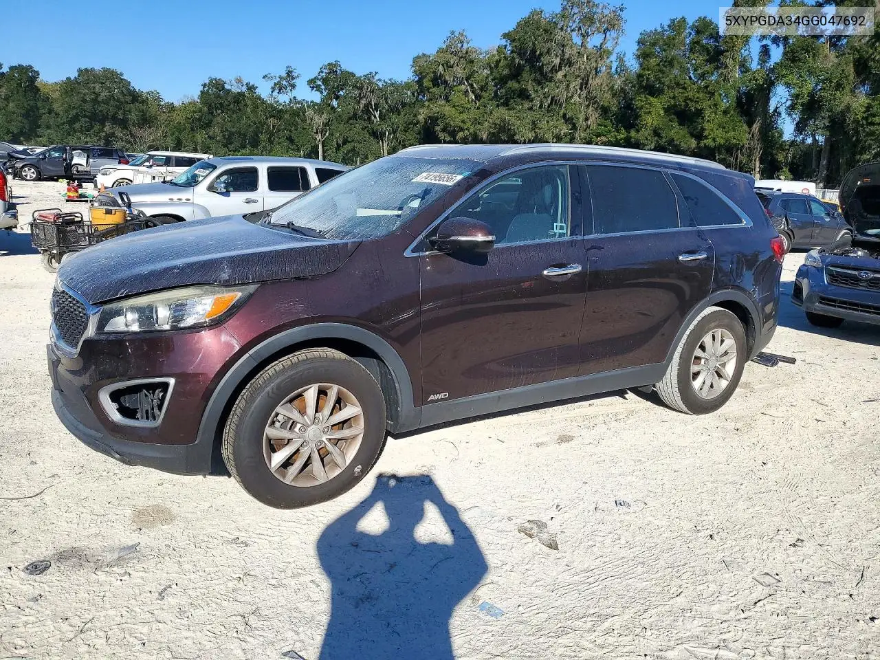 KIA SORENTO 2016, VIN 5XYPGDA34GG047692