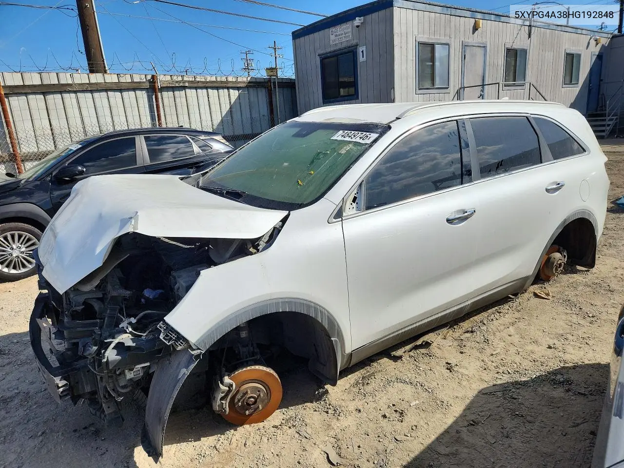 KIA SORENTO 2017, VIN 5XYPG4A38HG192848