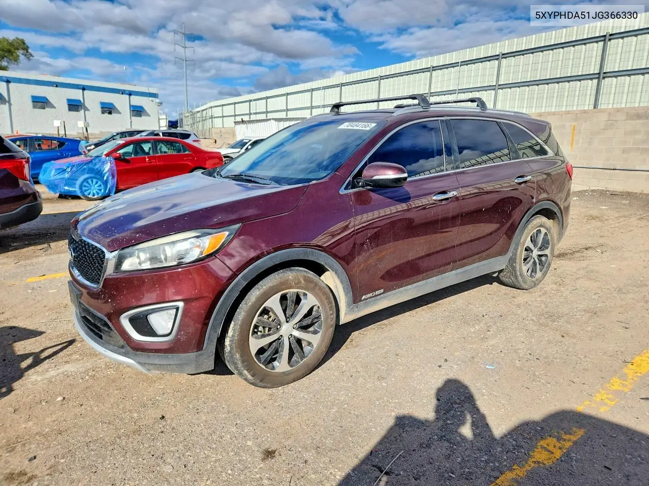 KIA SORENTO 2018, VIN 5XYPHDA51JG366330