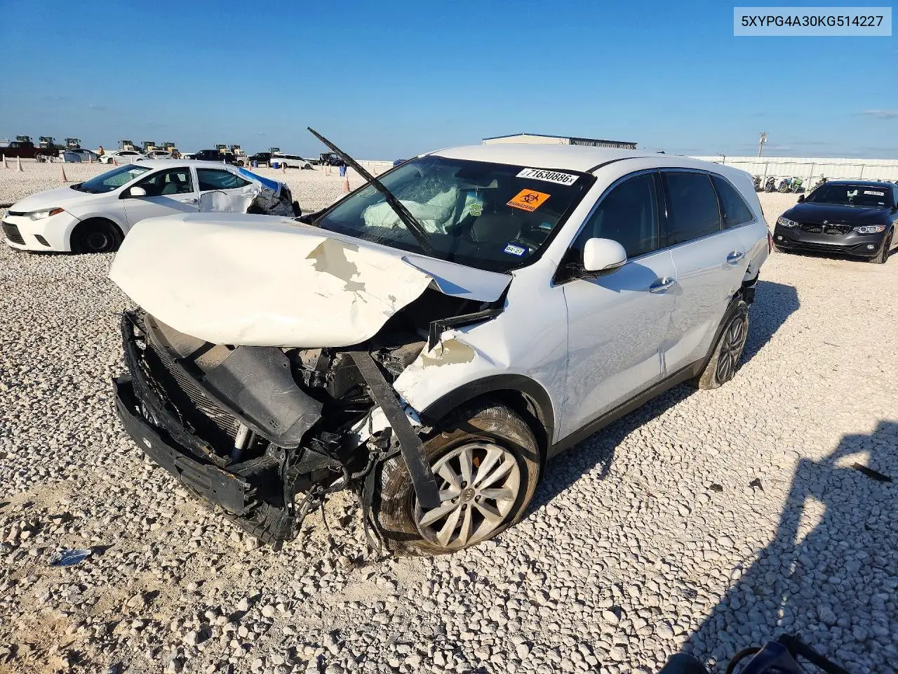 KIA SORENTO 2019, VIN 5XYPG4A30KG514227