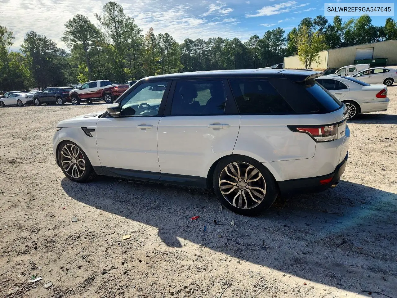 2016 LAND ROVER RANGE ROVER SPORT VIN SALWR2EF9GA547645 — фото 2