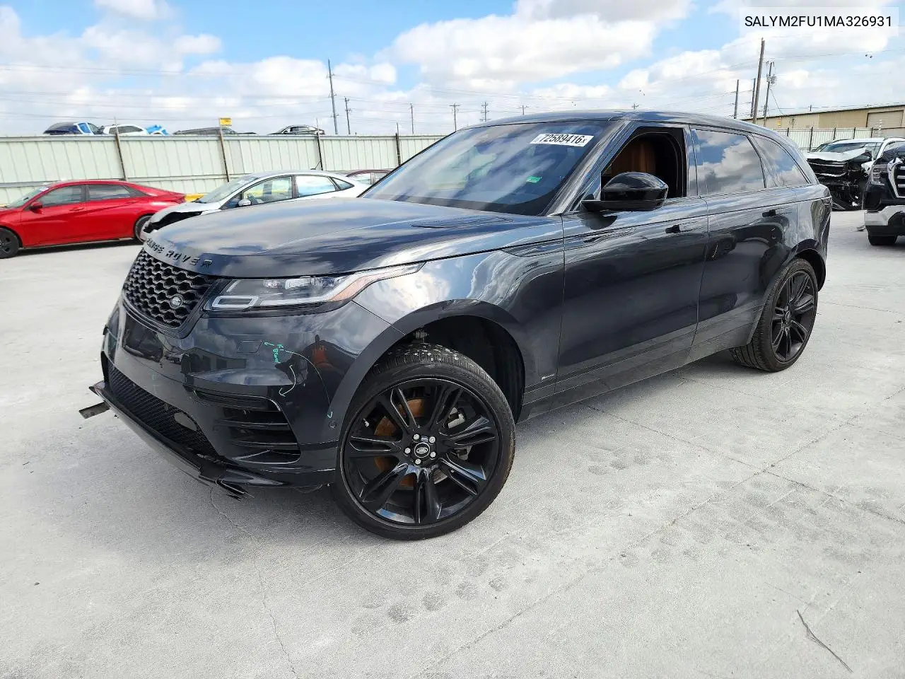LAND ROVER RANGE ROVER VELAR 2021, VIN SALYM2FU1MA326931