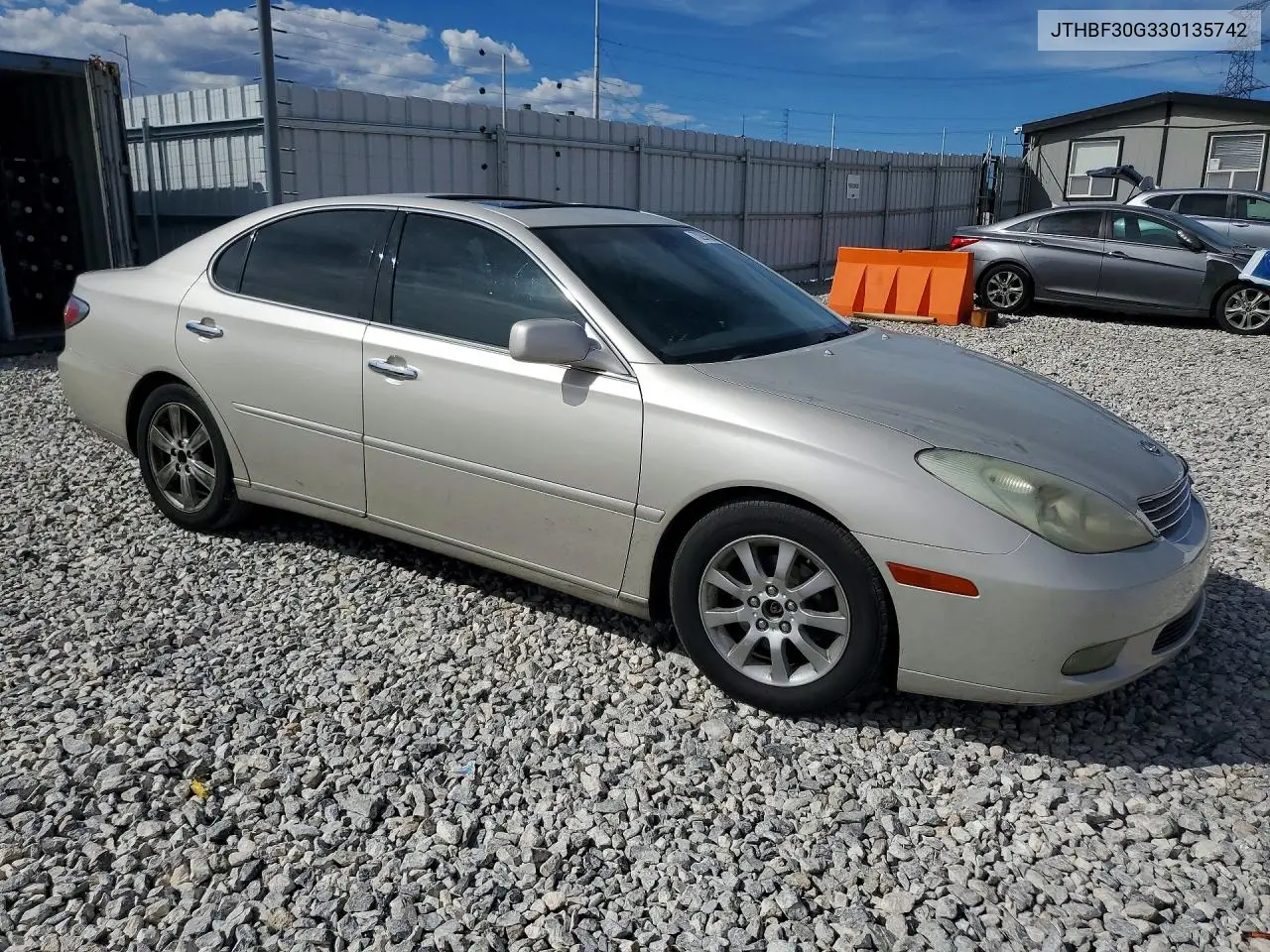 2003 LEXUS ES VIN JTHBF30G330135742 — фото 4