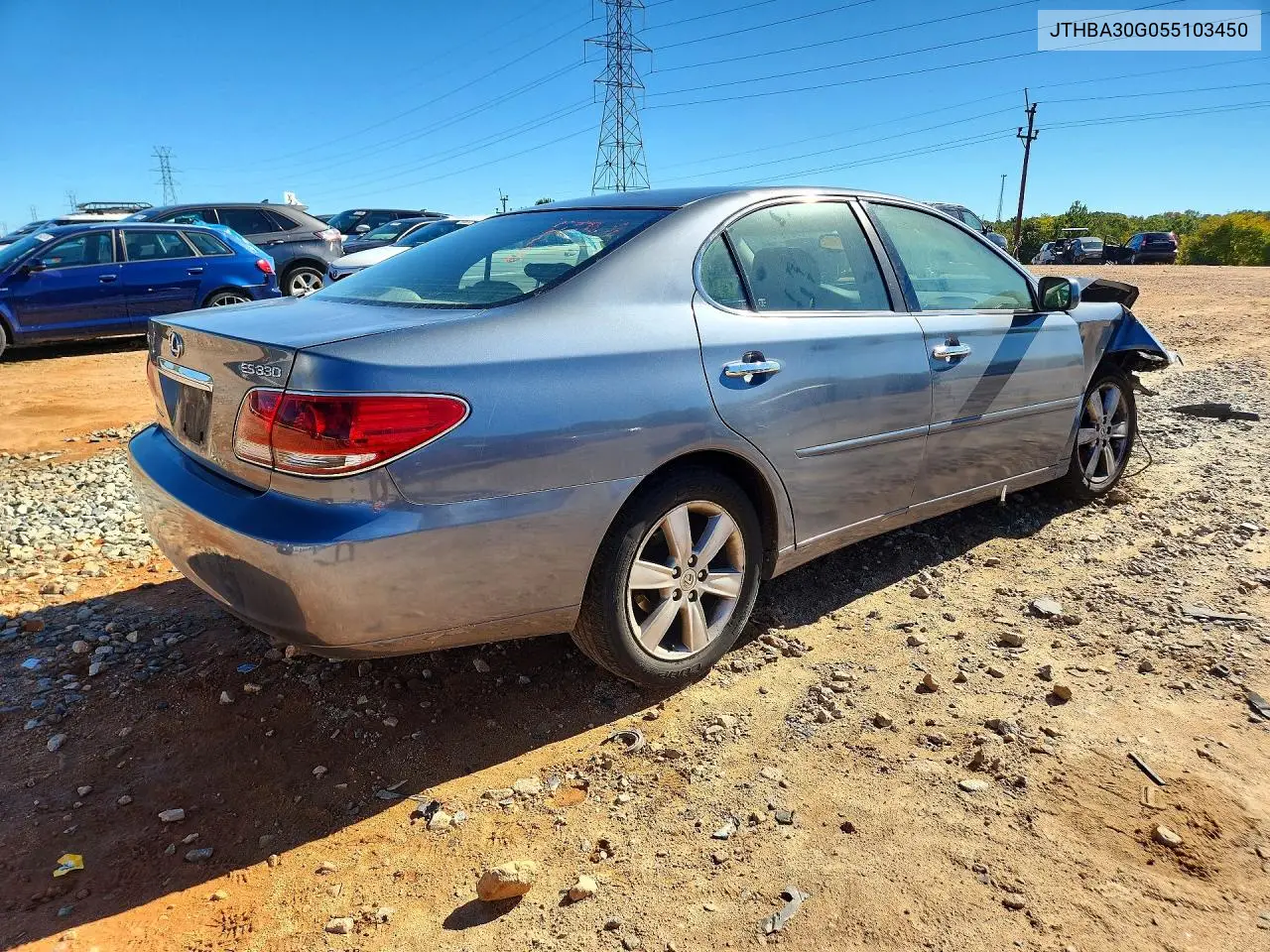 2005 LEXUS ES VIN JTHBA30G055103450 — фото 3