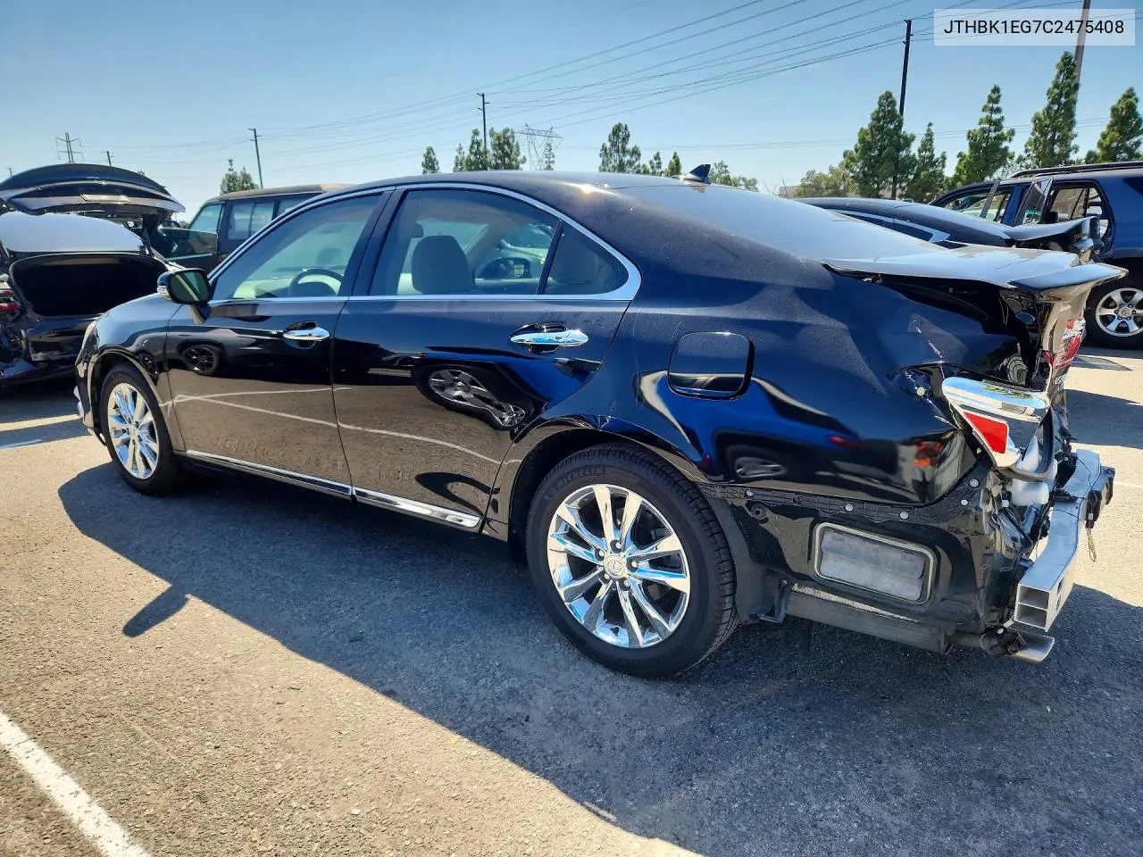 2012 LEXUS ES VIN JTHBK1EG7C2475408 — фото 2